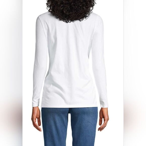 Lands'End 2XL White Relaxed 100% SUPIMA COTTON Lngslvs V-neck Women T-shirt PERU - Picture 4 of 8